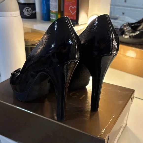 Gucci Shiny Black Peep-Toe Heels